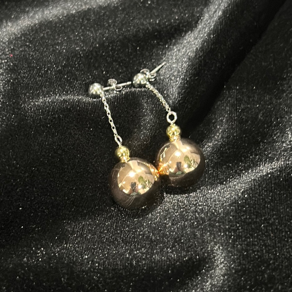 #27 Vintage Gold Balls on Silver Chain Dangle Earrings for Pierced Ears